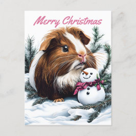 Cartão Postal De Festividades Guiné Pig e Snowman no Natal