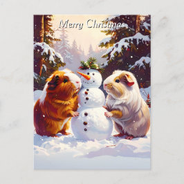 Cartão Postal De Festividades Guiné Pigs & Snowman Natal