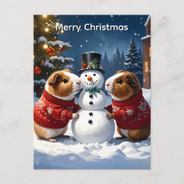 Cartão Postal De Festividades Guiné Pigs & Snowman Natal