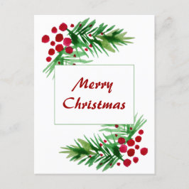 Cartão Postal De Festividades Guirlanda de pinheiro aquarela pintada à mão, frut