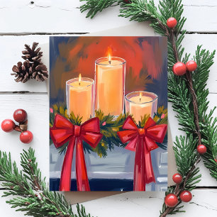 Cartão Postal De Festividades Guirlanda de Velas de Natal Pintura em Aquarela