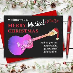 Cartão Postal De Festividades Guitar Musical Feliz Orçamento Rosa de Natal