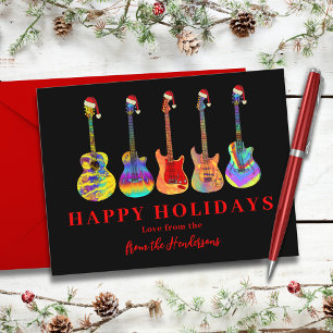 Cartão Postal De Festividades Guitarras em Chapéus de Papai Noel Feliz Natal