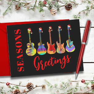 Cartão Postal De Festividades Guitarras Personalizadas em Chapéus de Papai Noel 