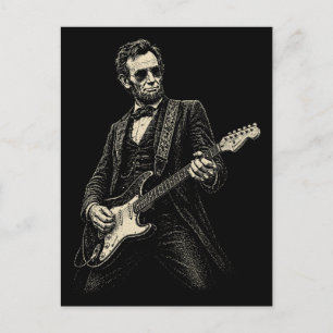 Cartão Postal De Festividades Guitarrista Legal Lincoln Xilogravura Vintage