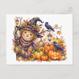 Cartão Postal De Festividades Halloween Assustador, Espantalho Curioso, Colheita
