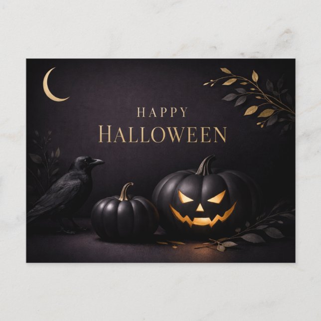 Cartão Postal De Festividades Halloween Black Gold Pumpkins (Frente)