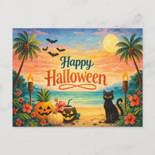 Cartão Postal De Festividades Halloween Caprichoso Colorido Tropical