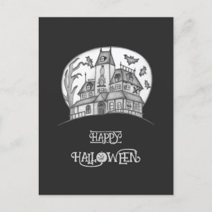 Cartão Postal De Festividades Halloween, Casa Assombrada e Morcegos