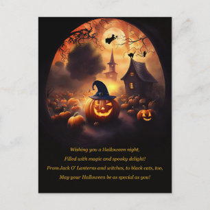 Cartão Postal De Festividades Halloween com Jack O Lantern Witch Cute
