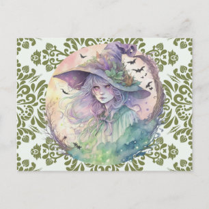 Cartão Postal De Festividades Halloween de bruxaria Pastel bruxa intensa e assus