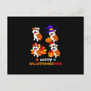 Cartão Postal De Festividades Halloween De Buldogue E Feliz Hallot De Natal