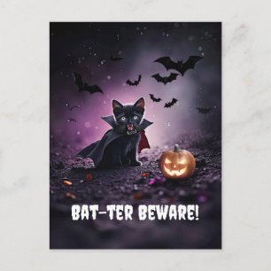 Cartão Postal De Festividades Halloween de vampiro de gato preto bonito
