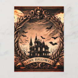 Cartão Postal De Festividades Halloween Feliz de Casa Gótica Vitoriana