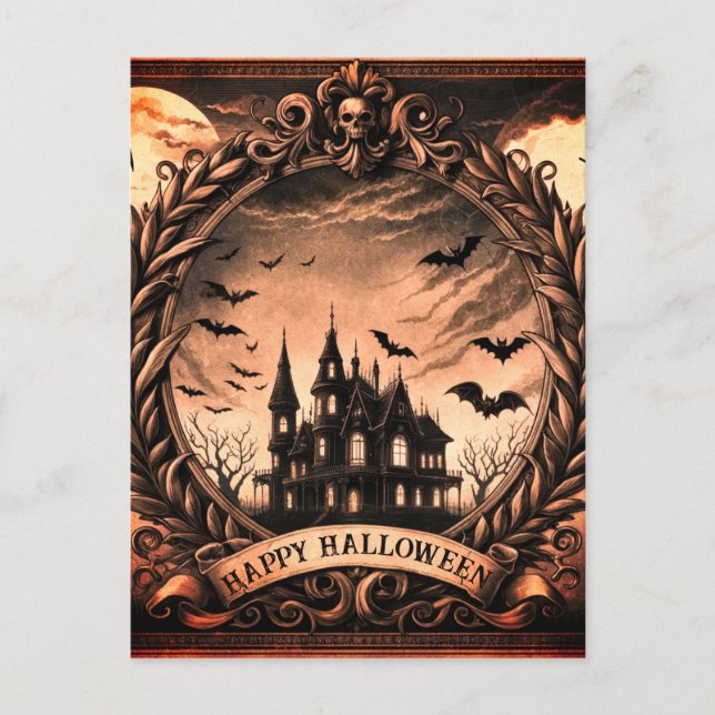 Cartão Postal De Festividades Halloween Feliz de Casa Gótica Vitoriana (Frente)