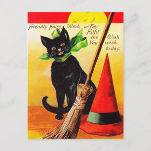 Cartão Postal De Festividades Halloween Holiday Black cat