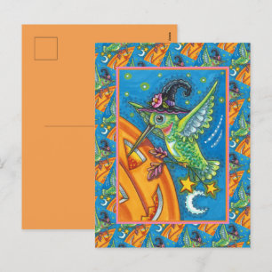 CARTÃO POSTAL DE FESTIVIDADES HALLOWEEN HUMMINGBIRD E JACK O LANTERN WHIMSY