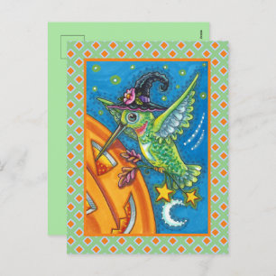 CARTÃO POSTAL DE FESTIVIDADES HALLOWEEN HUMMINGBIRD E JACK O LANTERN WHIMSY