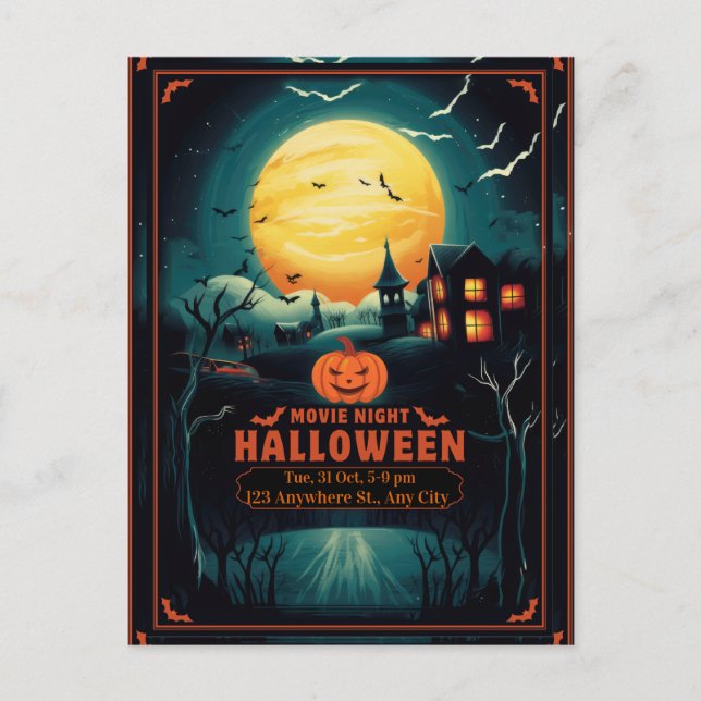 Cartão Postal De Festividades Halloween Movie Night Poster (Frente)