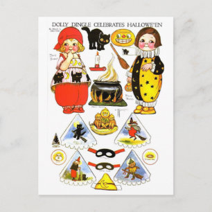 Cartão Postal De Festividades Halloween Paper Dolls DollyDingle Modern Vintage