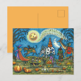 Cartão Postal De Festividades HALLOWEEN PARADE Bruxa Girafa Bear Zebra Skellies