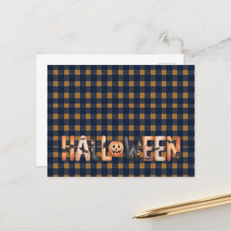 Cartão Postal De Festividades Halloween Plaid Pumpkin