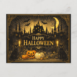 Cartão Postal De Festividades Halloween Preto Dourado Art Déco