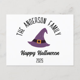 Cartão Postal De Festividades Halloween Purple Witch Hat Nome Personalizado