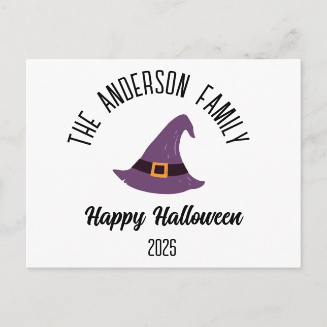 Cartão Postal De Festividades Halloween Purple Witch Hat Nome Personalizado (Frente)