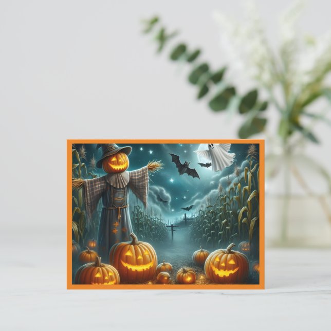 Cartão Postal De Festividades Halloween Scarecrow (Em pé/Frente)