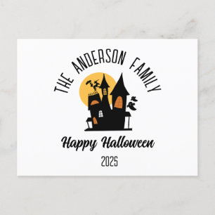 Cartão Postal De Festividades Halloween Scary Hunted House Nome Personalizado