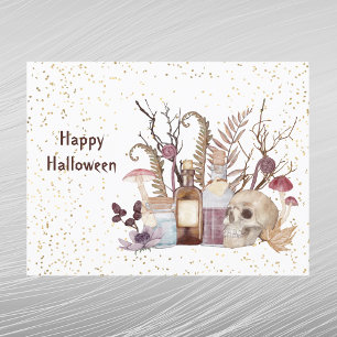Cartão Postal De Festividades Halloween Skeleton Potions Mushroom Floral