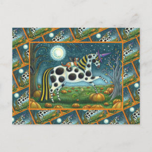 Cartão Postal De Festividades HALLOWEEN SPONTTED PONY & BAT CAT Fantasy Horse