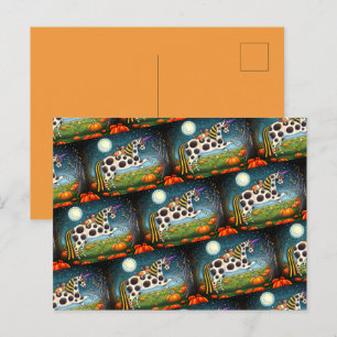 Cartão Postal De Festividades HALLOWEEN SPONTTED PONY & BAT CAT Fantasy Horse