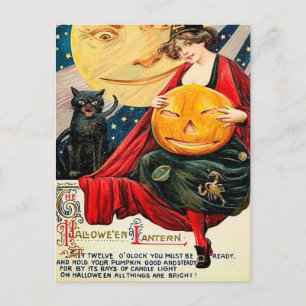 Cartão Postal De Festividades Hallowen bruxa-preta-preta Gato-preto Vintage cart