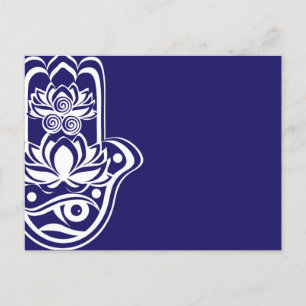 Cartão Postal De Festividades Hamsa Azul e Branco