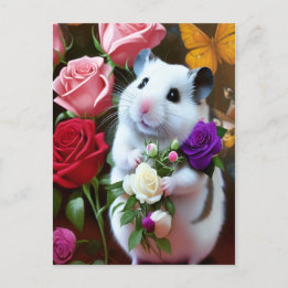 Cartão Postal De Festividades Hamster com Cartão-Postal de Rosas