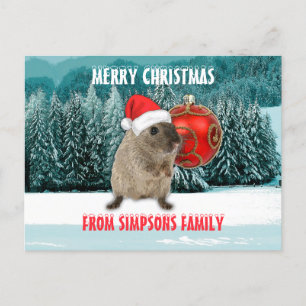 Cartão Postal De Festividades Hamster Engraçado De Natal Em Red Santa Hat