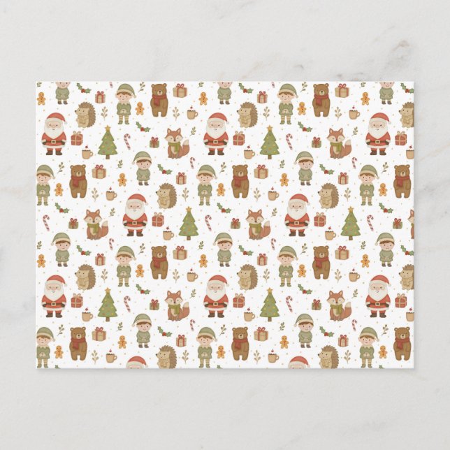 Cartão Postal De Festividades Hand Drawn Christmas Woodland Holiday Postcard (Frente)