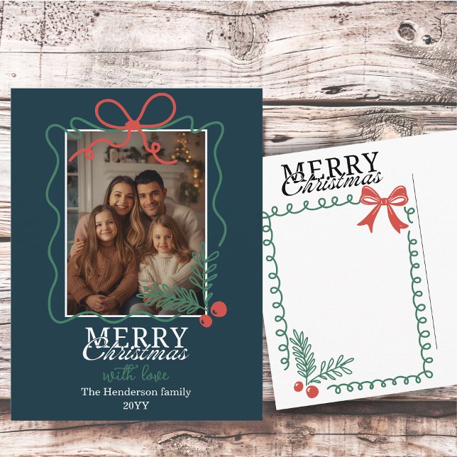 Cartão Postal De Festividades Hand-drawn frame modern teal blue Merry Christmas  (Criador carregado)