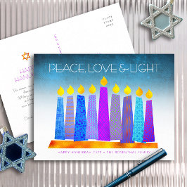 Cartão Postal De Festividades Hanukkah Boho Candles Turquoise Peace Love Light