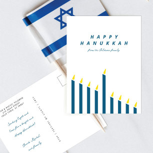 Cartão Postal De Festividades Hanukkah Candle Teal & White, minimalista moderno