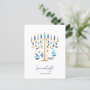 Cartão Postal De Festividades Hanukkah Love & Light Floral Menorah
