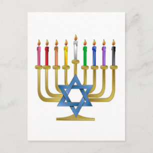 Cartão Postal De Festividades Hanukkah Rainbow Candles Dourados Menorah