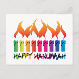 Cartão Postal De Festividades Hanukkah Rainbow Menorah