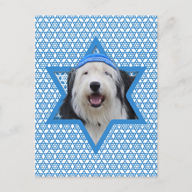 Cartão Postal De Festividades Hanukkah Star de David - Velha Sheepdog Inglês (Frente)