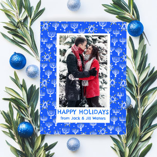 Cartão Postal De Festividades Hanukkah Stars Menorahs FOTO PERSONALIZADA