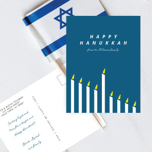 Cartão Postal De Festividades Hanukkah Velas Modernas Minimalistas Branco & Turq