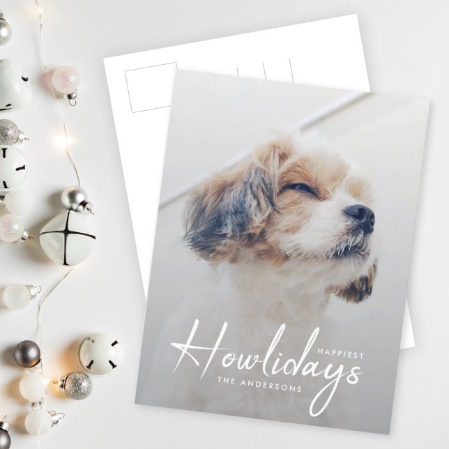 Cartão Postal De Festividades Happiest Howlidays | Mínimo de Natal para o Cão (A minimalist pet photo postcard to celebrate for your furry friend this Christmas)