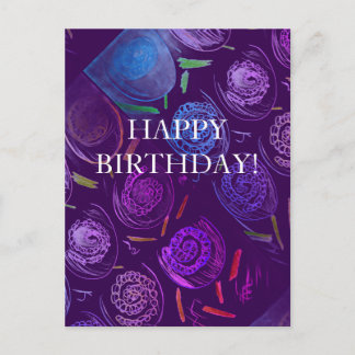 CARTÃO POSTAL DE FESTIVIDADES HAPPY BIRTHDAY PURPLE FLOWERS